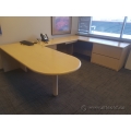 Blonde Washed Oak U / C Suite Desk w/ Bullet Runoff, Storage